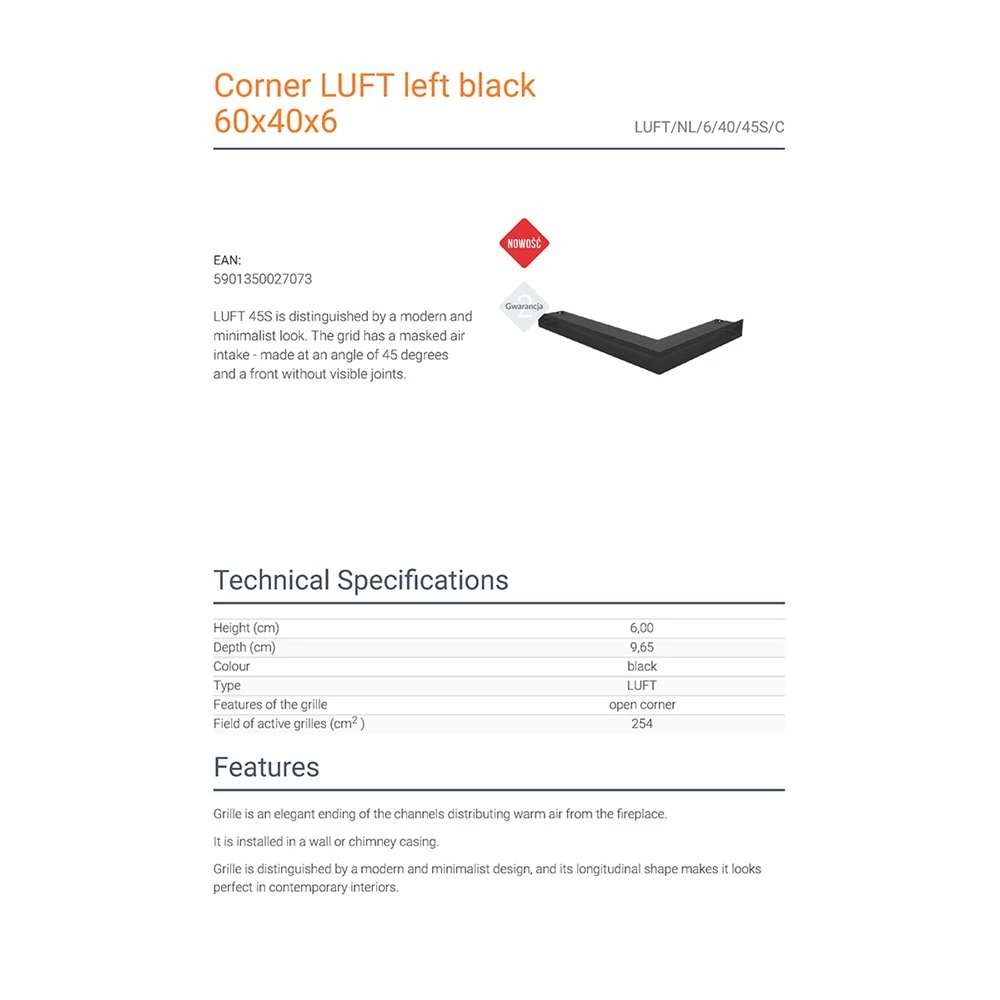 Περσίδα KRATKI LUFT/NL/6/40/45S/C 40X60X6CM Μαύρο Αριστερή γωνία 5 Περσίδα KRATKI LUFT/NL/6/40/45S/C 40X60X6CM Μαύρο Αριστερή γωνία - Image 3